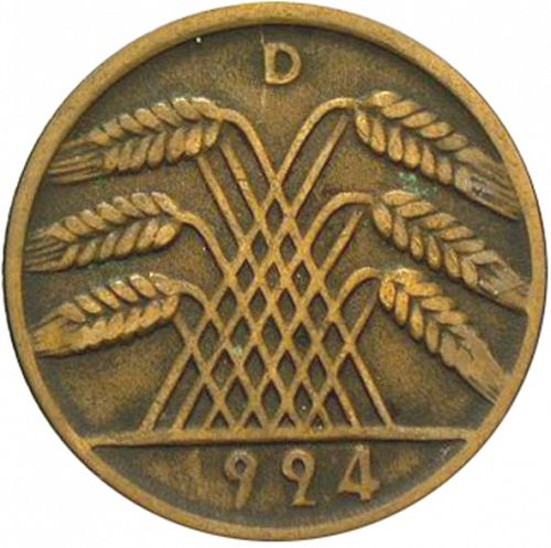 10 Pfenning Reverse Image minted in GERMANY in 1924D (1923-29 - Weimar Republic - Rentenmark)  - The Coin Database