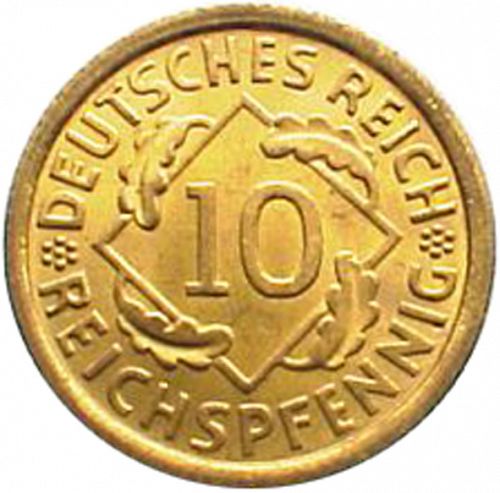 10 Pfenning Obverse Image minted in GERMANY in 1925A (1924-38 - Weimar Republic - Reichsmark)  - The Coin Database