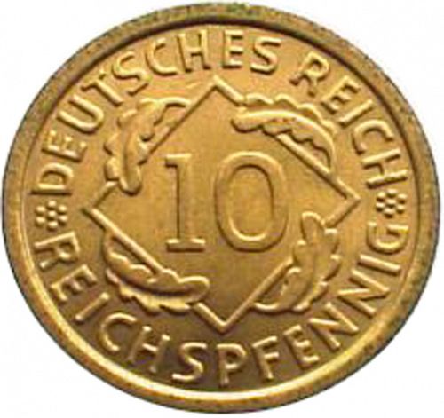 10 Pfenning Obverse Image minted in GERMANY in 1930E (1924-38 - Weimar Republic - Reichsmark)  - The Coin Database