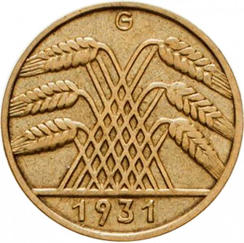 10 Pfenning Reverse Image minted in GERMANY in 1931G (1924-38 - Weimar Republic - Reichsmark)  - The Coin Database