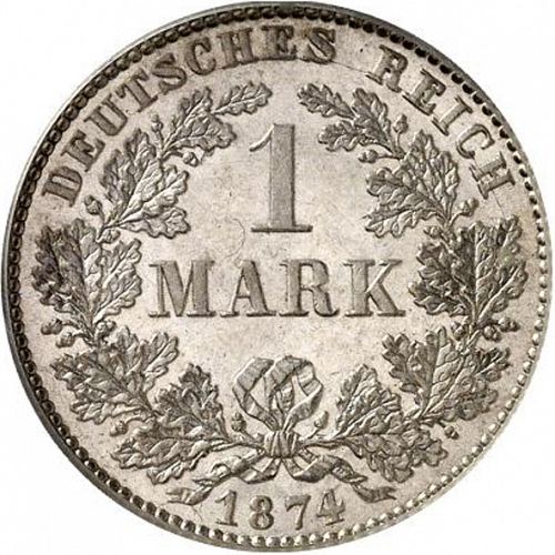 1 Mark Obverse Image minted in GERMANY in 1874H (1871-18 - Empire)  - The Coin Database