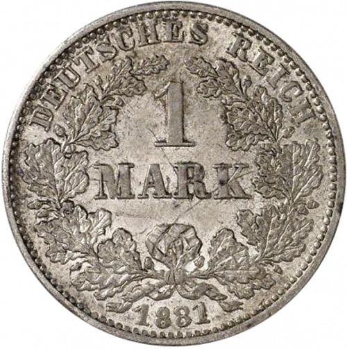 1 Mark Obverse Image minted in GERMANY in 1881G (1871-18 - Empire)  - The Coin Database