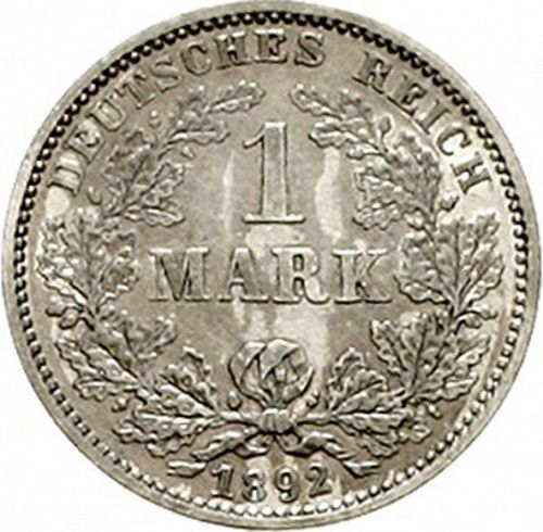 1 Mark Obverse Image minted in GERMANY in 1892G (1871-18 - Empire)  - The Coin Database