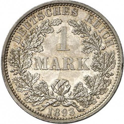 1 Mark Obverse Image minted in GERMANY in 1893A (1871-18 - Empire)  - The Coin Database