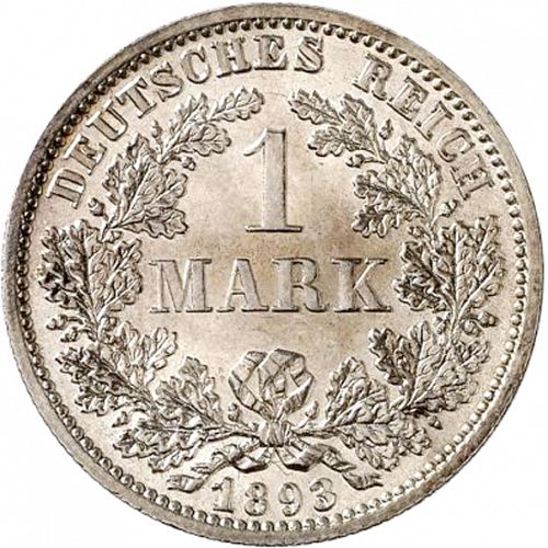 1 Mark Obverse Image minted in GERMANY in 1893F (1871-18 - Empire)  - The Coin Database