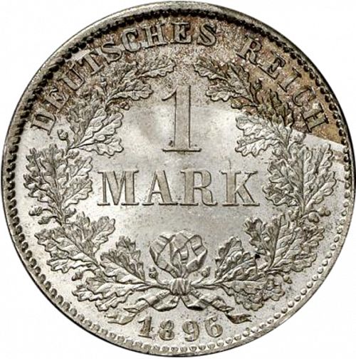1 Mark Obverse Image minted in GERMANY in 1896D (1871-18 - Empire)  - The Coin Database