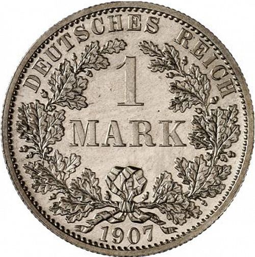 1 Mark Obverse Image minted in GERMANY in 1907A (1871-18 - Empire)  - The Coin Database