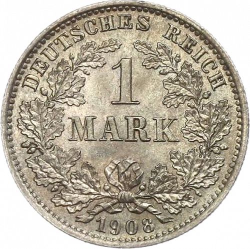 1 Mark Obverse Image minted in GERMANY in 1908E (1871-18 - Empire)  - The Coin Database