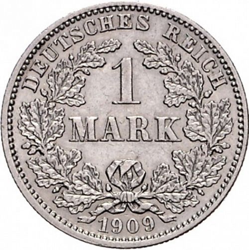 1 Mark Obverse Image minted in GERMANY in 1909J (1871-18 - Empire)  - The Coin Database