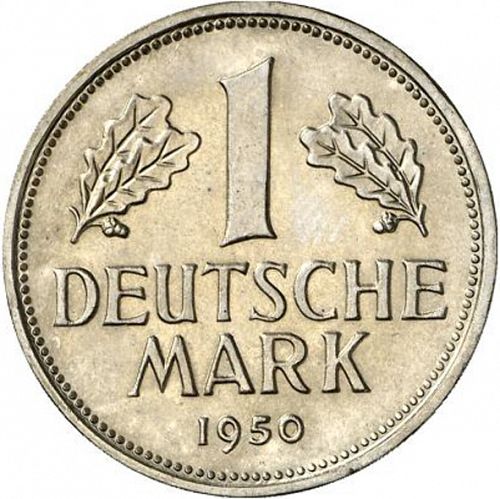 1 Mark Obverse Image minted in GERMANY in 1950J (1949-01 - Federal Republic)  - The Coin Database