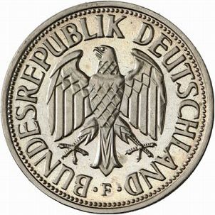 1 Mark Obverse Image minted in GERMANY in 1955F (1949-01 - Federal Republic)  - The Coin Database