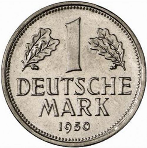 1 Mark Reverse Image minted in GERMANY in 1950D (1949-01 - Federal Republic)  - The Coin Database