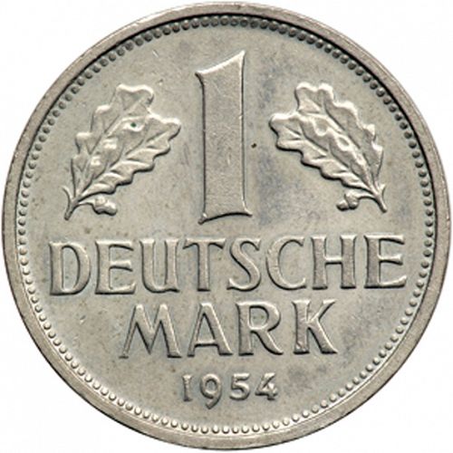 1 Mark Reverse Image minted in GERMANY in 1954G (1949-01 - Federal Republic)  - The Coin Database