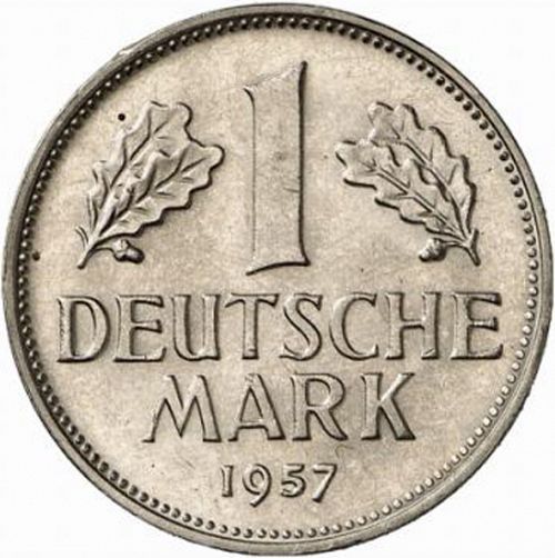 1 Mark Reverse Image minted in GERMANY in 1957F (1949-01 - Federal Republic)  - The Coin Database