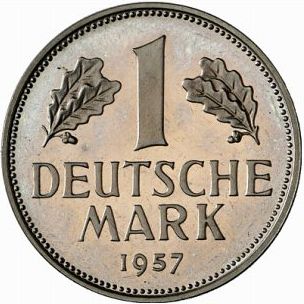 1 Mark Reverse Image minted in GERMANY in 1957J (1949-01 - Federal Republic)  - The Coin Database