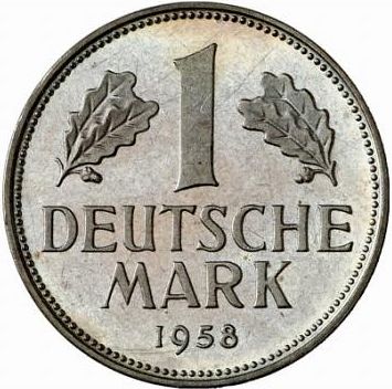 1 Mark Reverse Image minted in GERMANY in 1958D (1949-01 - Federal Republic)  - The Coin Database
