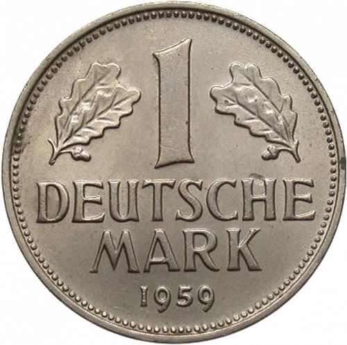 1 Mark Reverse Image minted in GERMANY in 1959F (1949-01 - Federal Republic)  - The Coin Database