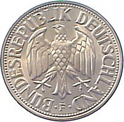 1 Mark Reverse Image minted in GERMANY in 1960F (1949-01 - Federal Republic)  - The Coin Database