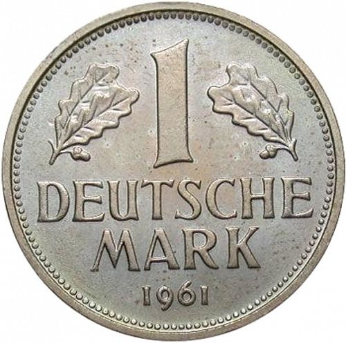 1 Mark Reverse Image minted in GERMANY in 1961F (1949-01 - Federal Republic)  - The Coin Database