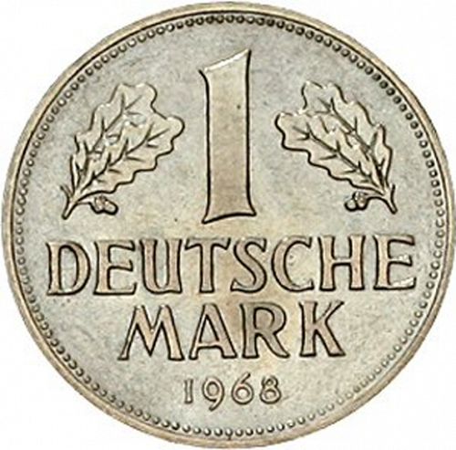 1 Mark Reverse Image minted in GERMANY in 1968J (1949-01 - Federal Republic)  - The Coin Database