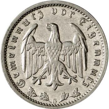 1 Reichsmark Obverse Image minted in GERMANY in 1936G (1933-45 - Thrid Reich)  - The Coin Database