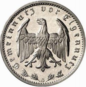 1 Reichsmark Obverse Image minted in GERMANY in 1937G (1933-45 - Thrid Reich)  - The Coin Database