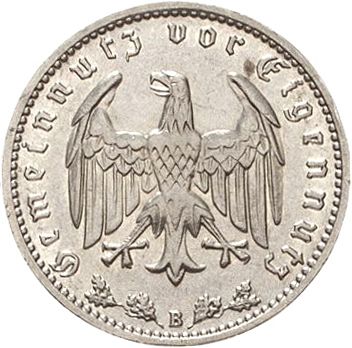 1 Reichsmark Obverse Image minted in GERMANY in 1939B (1933-45 - Thrid Reich)  - The Coin Database