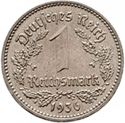 1 Reichsmark Reverse Image minted in GERMANY in 1936E (1933-45 - Thrid Reich)  - The Coin Database