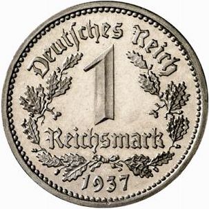 1 Reichsmark Reverse Image minted in GERMANY in 1937G (1933-45 - Thrid Reich)  - The Coin Database