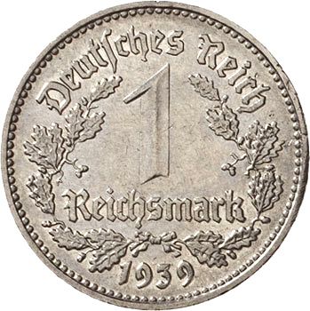 1 Reichsmark Reverse Image minted in GERMANY in 1939B (1933-45 - Thrid Reich)  - The Coin Database