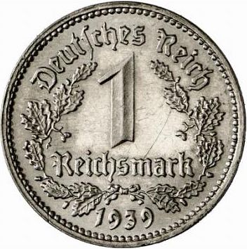 1 Reichsmark Reverse Image minted in GERMANY in 1939G (1933-45 - Thrid Reich)  - The Coin Database