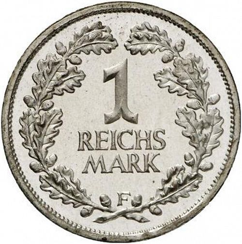 1 Reichsmark Reverse Image minted in GERMANY in 1925F (1924-38 - Weimar Republic - Reichsmark)  - The Coin Database