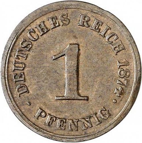 1 Pfenning Obverse Image minted in GERMANY in 1874H (1871-18 - Empire)  - The Coin Database