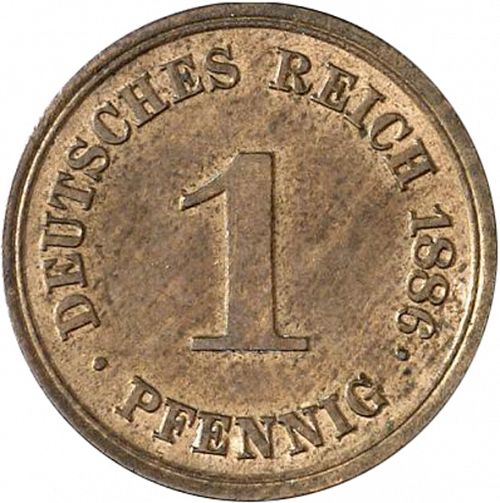 1 Pfenning Obverse Image minted in GERMANY in 1886F (1871-18 - Empire)  - The Coin Database