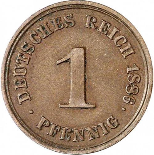 1 Pfenning Obverse Image minted in GERMANY in 1886G (1871-18 - Empire)  - The Coin Database