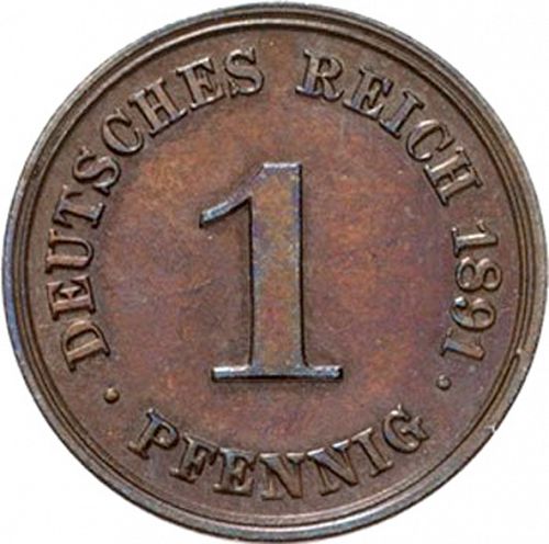 1 Pfenning Obverse Image minted in GERMANY in 1891D (1871-18 - Empire)  - The Coin Database