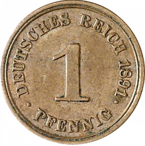 1 Pfenning Obverse Image minted in GERMANY in 1891E (1871-18 - Empire)  - The Coin Database