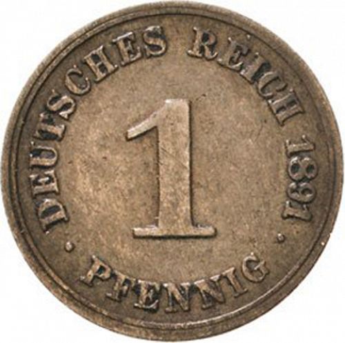1 Pfenning Obverse Image minted in GERMANY in 1891G (1871-18 - Empire)  - The Coin Database