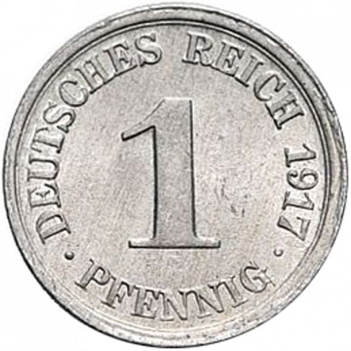 1 Pfenning Obverse Image minted in GERMANY in 1917F (1871-18 - Empire)  - The Coin Database