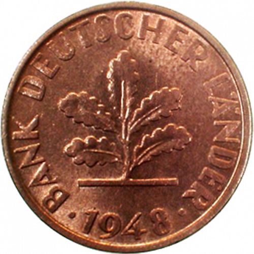 1 Pfennig Obverse Image minted in GERMANY in 1948D (1949-01 - Federal Republic)  - The Coin Database