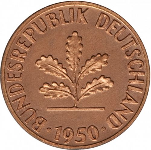 1 Pfennig Obverse Image minted in GERMANY in 1950D (1949-01 - Federal Republic)  - The Coin Database