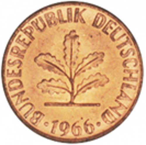 1 Pfennig Obverse Image minted in GERMANY in 1966D (1949-01 - Federal Republic)  - The Coin Database