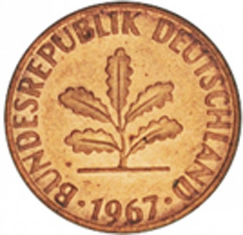 1 Pfennig Obverse Image minted in GERMANY in 1967J (1949-01 - Federal Republic)  - The Coin Database