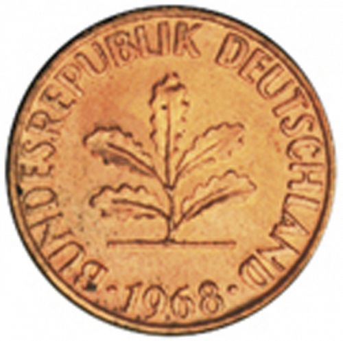 1 Pfennig Obverse Image minted in GERMANY in 1968D (1949-01 - Federal Republic)  - The Coin Database
