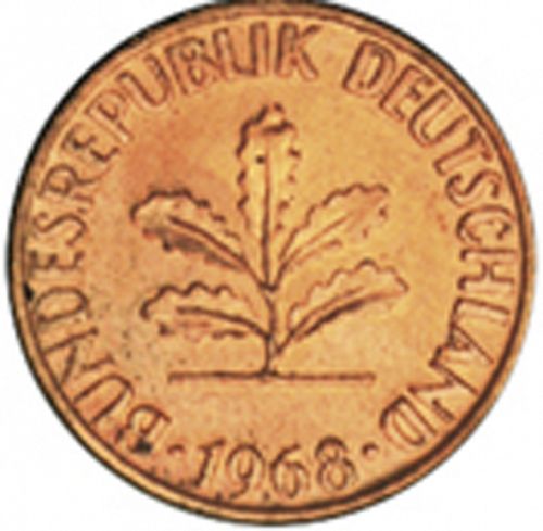 1 Pfennig Obverse Image minted in GERMANY in 1968F (1949-01 - Federal Republic)  - The Coin Database