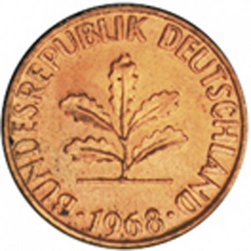 1 Pfennig Obverse Image minted in GERMANY in 1968G (1949-01 - Federal Republic)  - The Coin Database