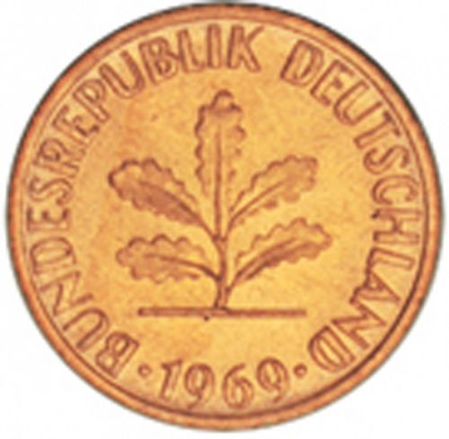 1 Pfennig Obverse Image minted in GERMANY in 1969F (1949-01 - Federal Republic)  - The Coin Database