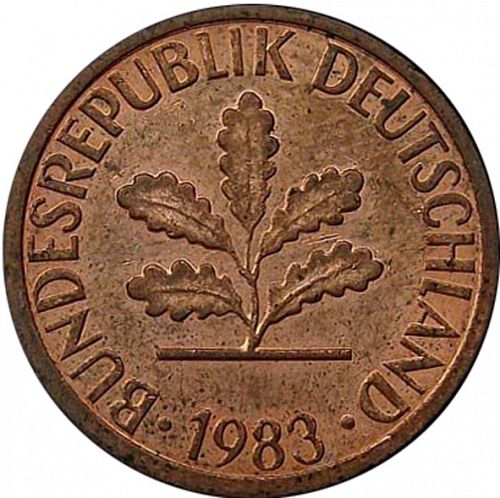 1 Pfennig Obverse Image minted in GERMANY in 1983J (1949-01 - Federal Republic)  - The Coin Database
