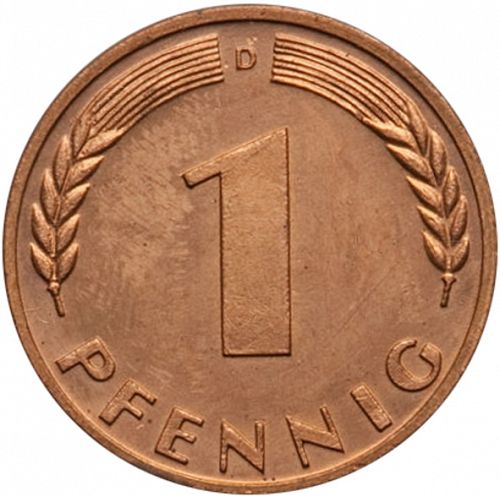 1 Pfennig Reverse Image minted in GERMANY in 1950D (1949-01 - Federal Republic)  - The Coin Database