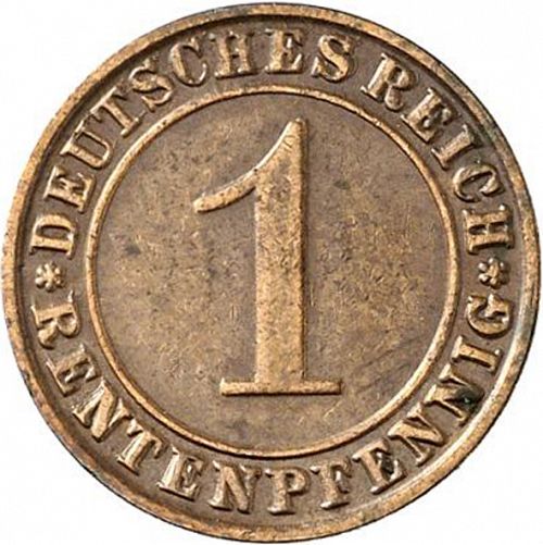 1 Pfenning Obverse Image minted in GERMANY in 1929F (1923-29 - Weimar Republic - Rentenmark)  - The Coin Database